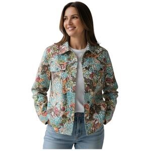 Analogy Plus Multicolor Floral Cotton Blend Lightweight Jean Jacket 1X